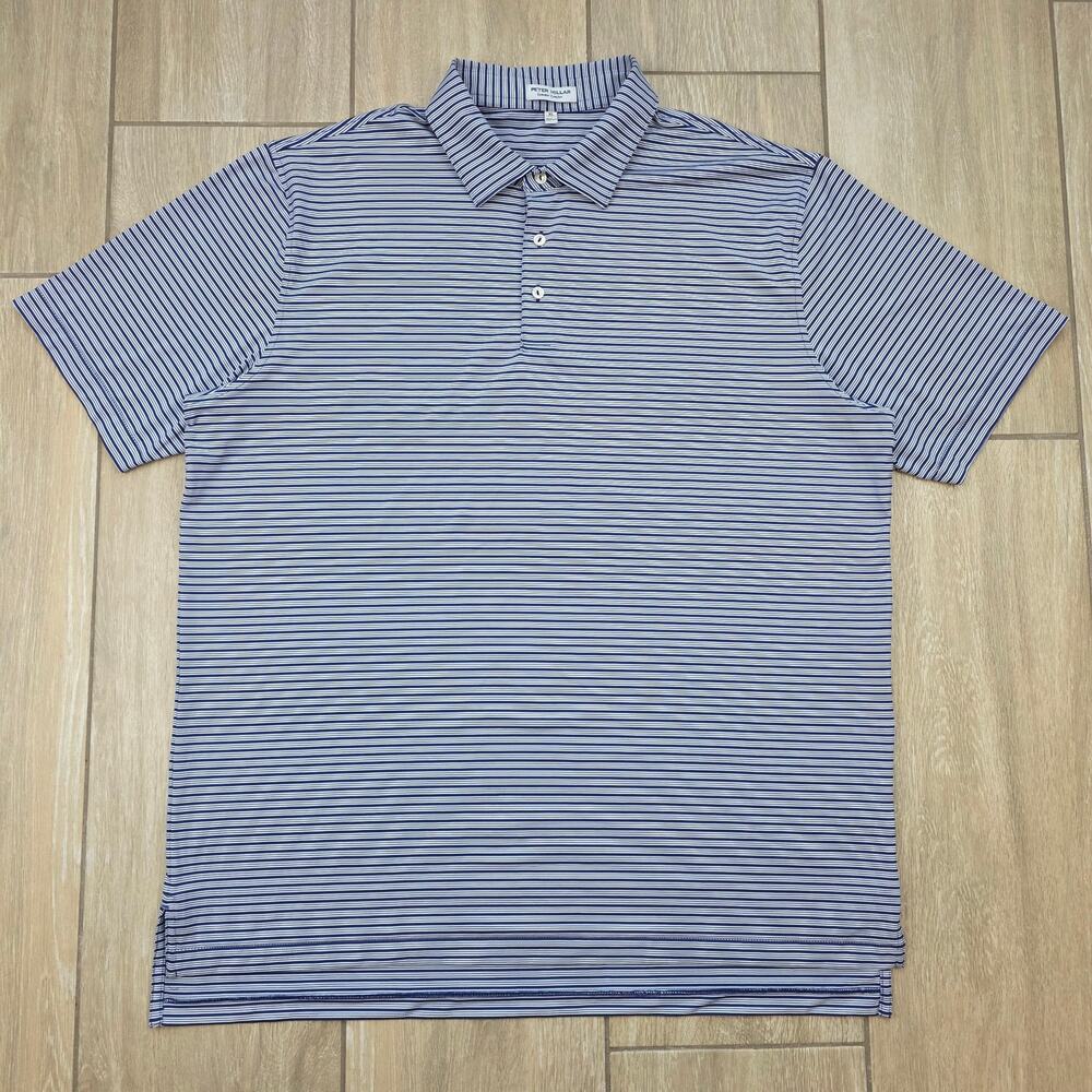 Peter Millar Heritage Performance Polo Sport Navy Striped Summer Comfort XL